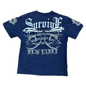 Vintage Blac Label T-Shirt in Navy "Resolute Survival" 2X Y2K 2000s Streetwear